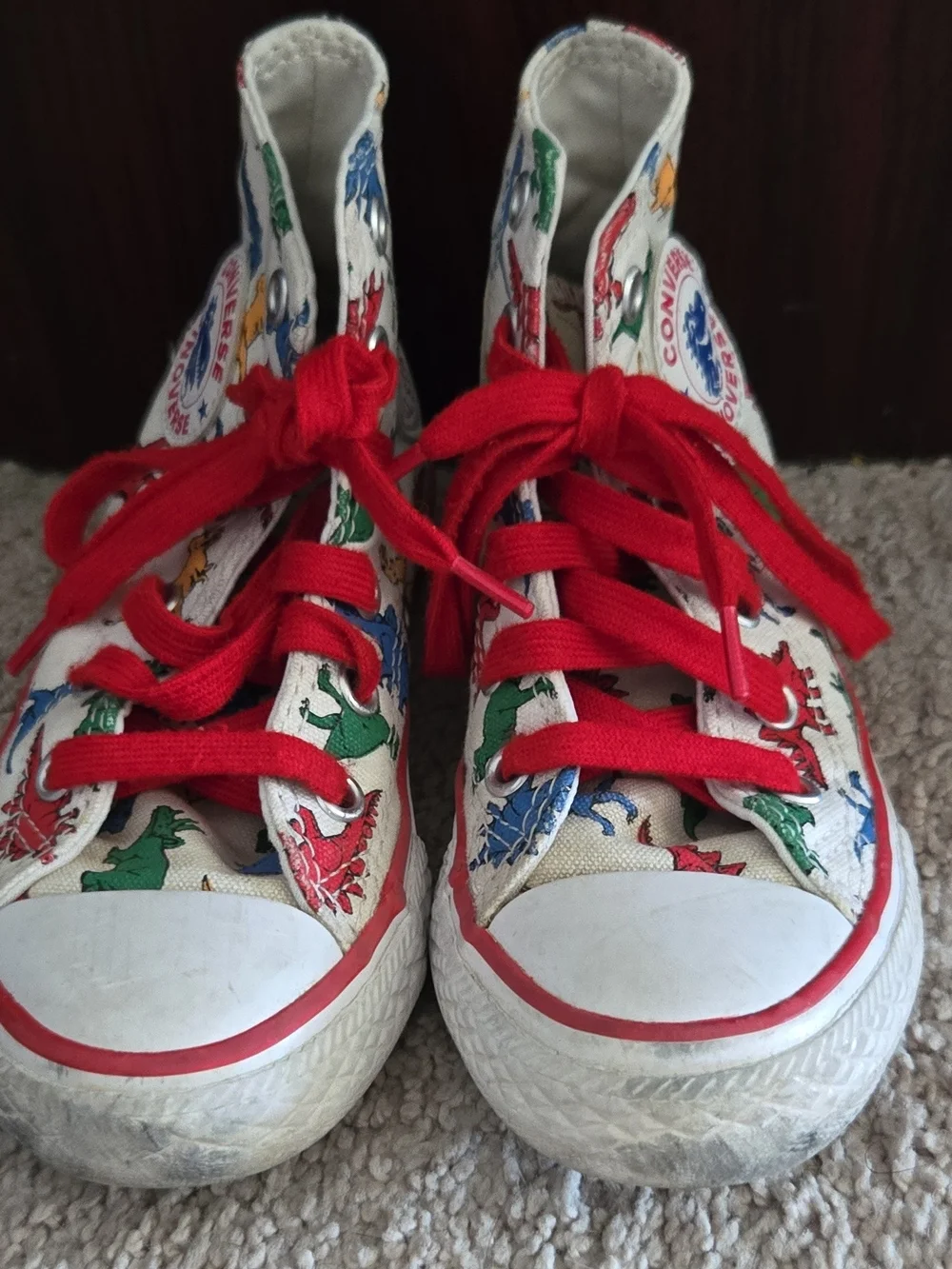 Converse Dinoverse Kids High-Top Sneakers in White with Red Laces